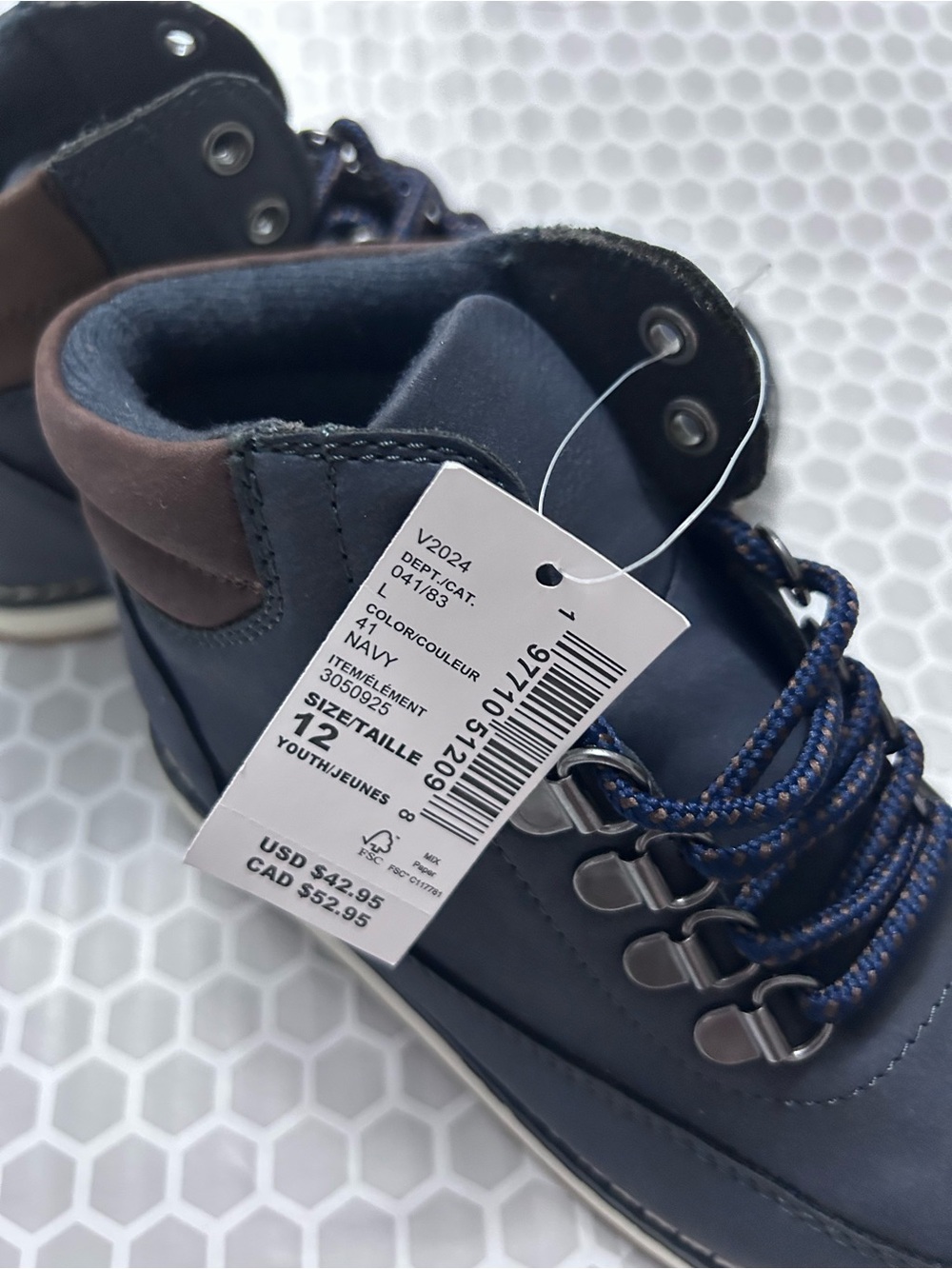 The Children’s Place Navy Youth Lace-Up Ankle Boots Brown Collar. NWT Boys 12 - Picture 5 of 7